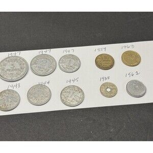 10 French Coins 1938 , 1940's 1960's
